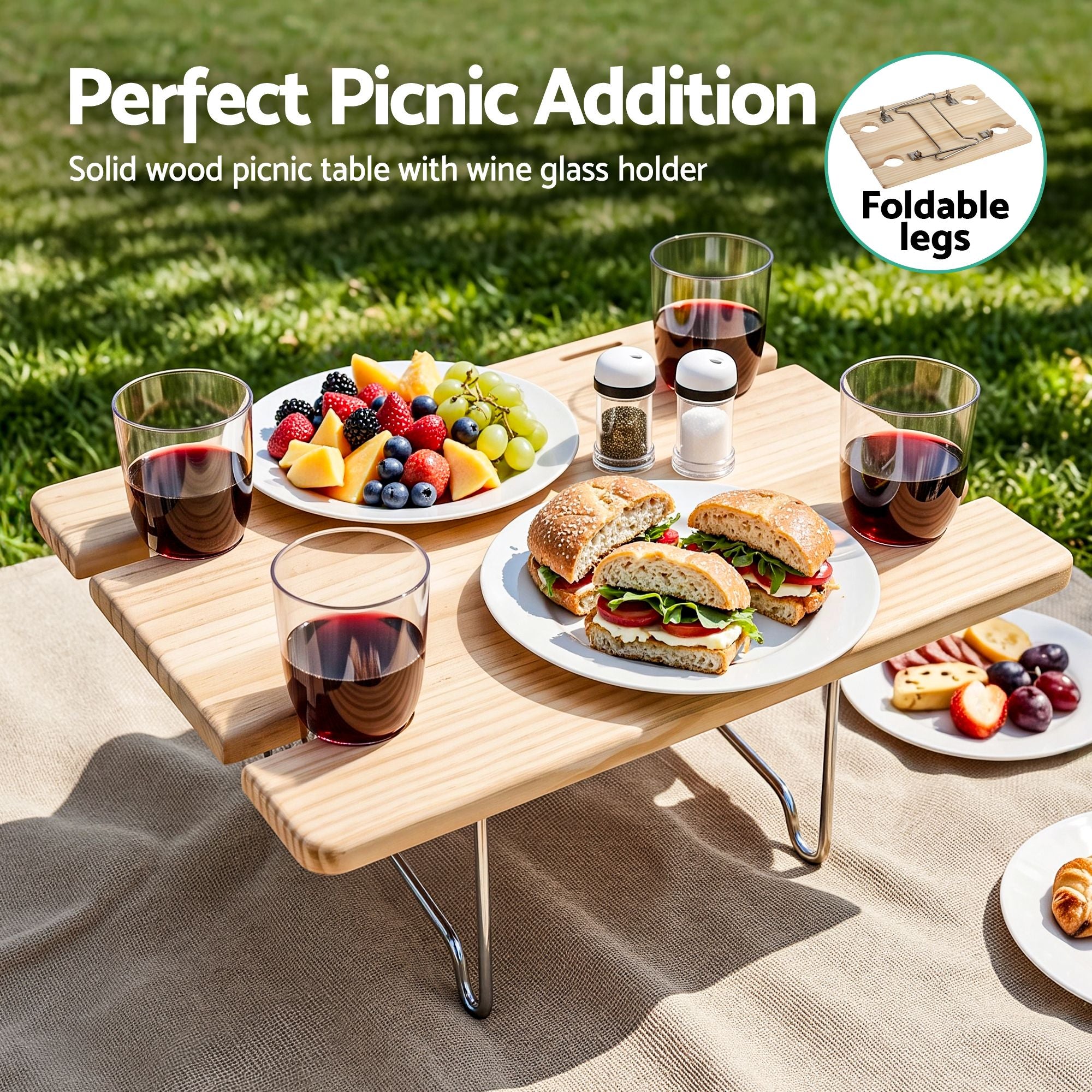 Alfresco 4 Person Insulated Picnic Basket Set with Foldable Wood Table Mat