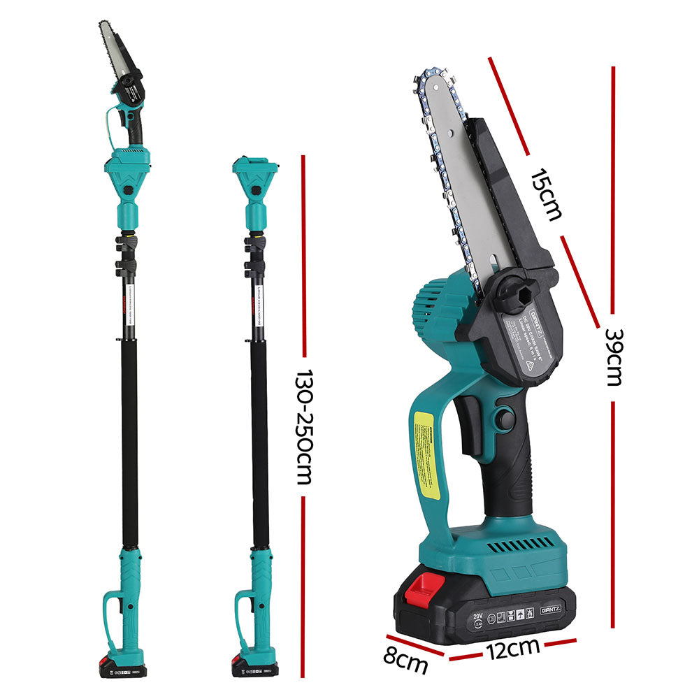 Giantz 6-Inch Cordless Telescopic Pole Chainsaw Kit 20V Battery Green