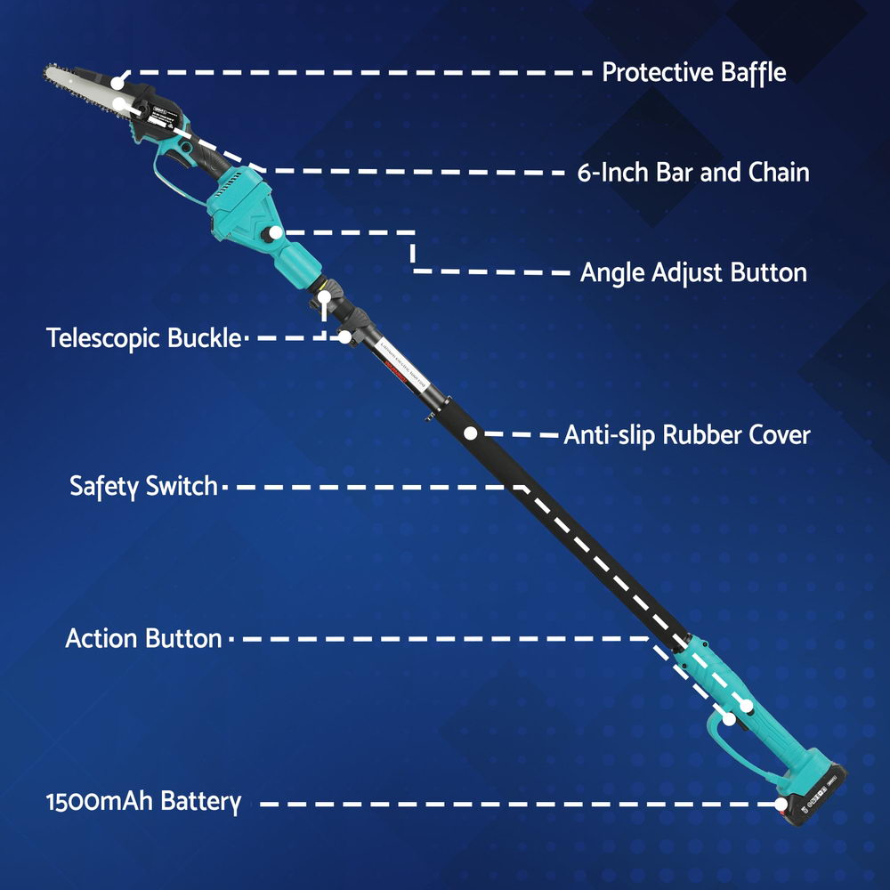 Giantz 6-Inch Cordless Telescopic Pole Chainsaw Kit 20V Battery Green