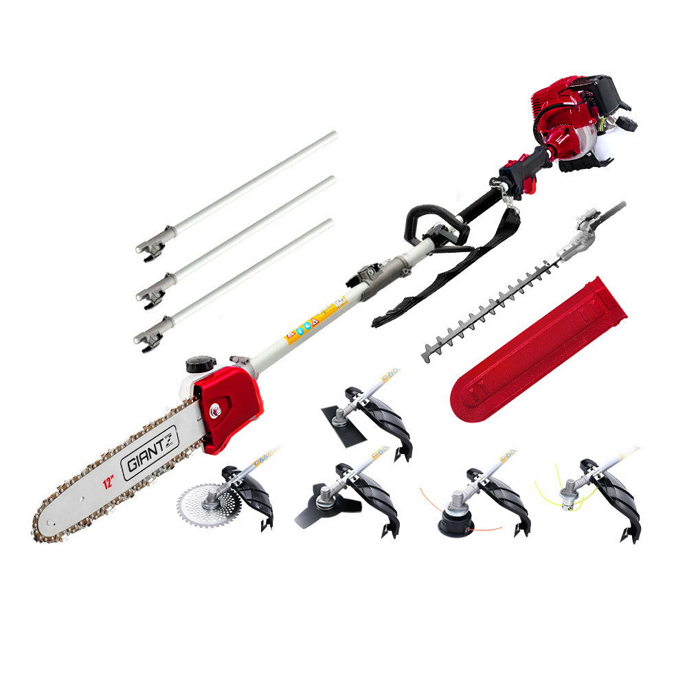 Giantz 40CC 4-Stroke 7-in-1 Pole Chainsaw Hedge Trimmer Brush Cutter Whipper Snipper