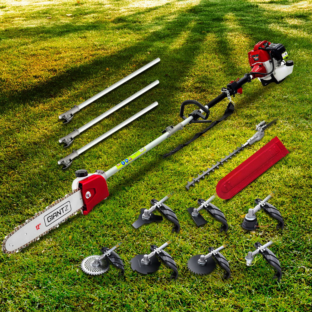 Giantz 62CC 9-in-1 Multi-Tool Pole Chainsaw Hedge Trimmer Brush Cutter Whipper Snipper