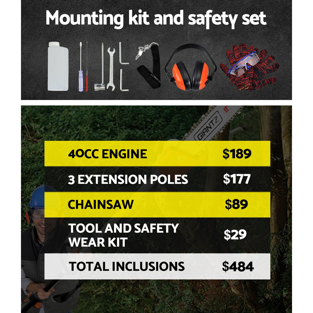 Giantz 40CC 4-Stroke Long Reach Pole Chainsaw 12in Petrol