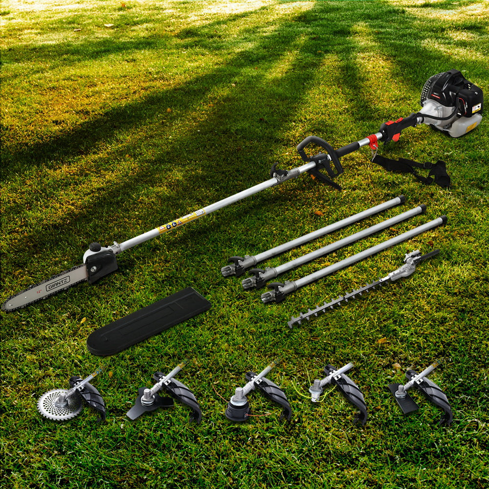 Giantz 62CC 5.6m Multi-Tool Pole Chainsaw Hedge Trimmer Brush Cutter Black
