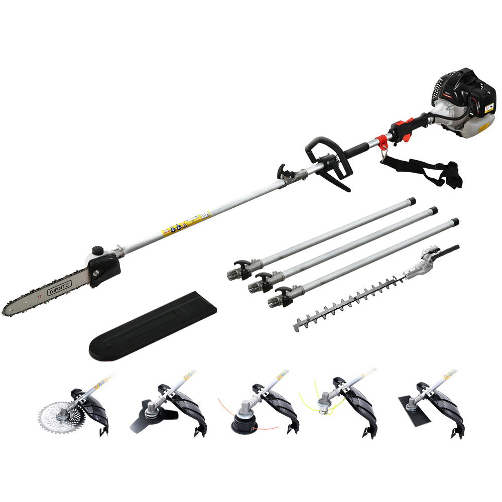 Giantz 62CC 5.6m Multi-Tool Pole Chainsaw Hedge Trimmer Brush Cutter Black