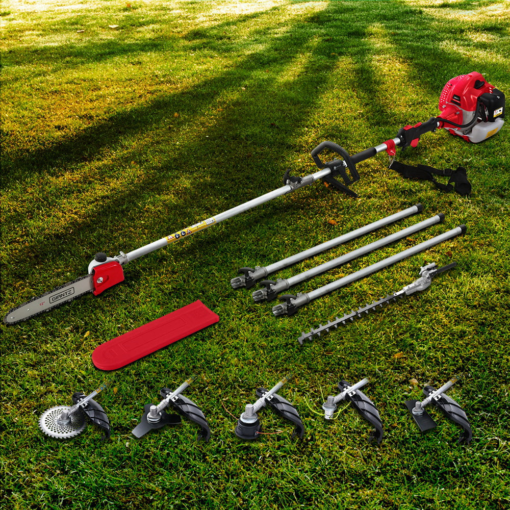 Giantz 62CC 7-in-1 Pole Chainsaw Hedge Trimmer Brush Cutter Whipper 5.6m Red