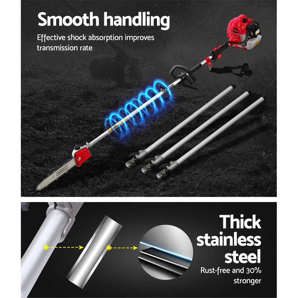 Giantz 62CC 7-in-1 Pole Chainsaw Hedge Trimmer Brush Cutter Whipper 5.6m Red