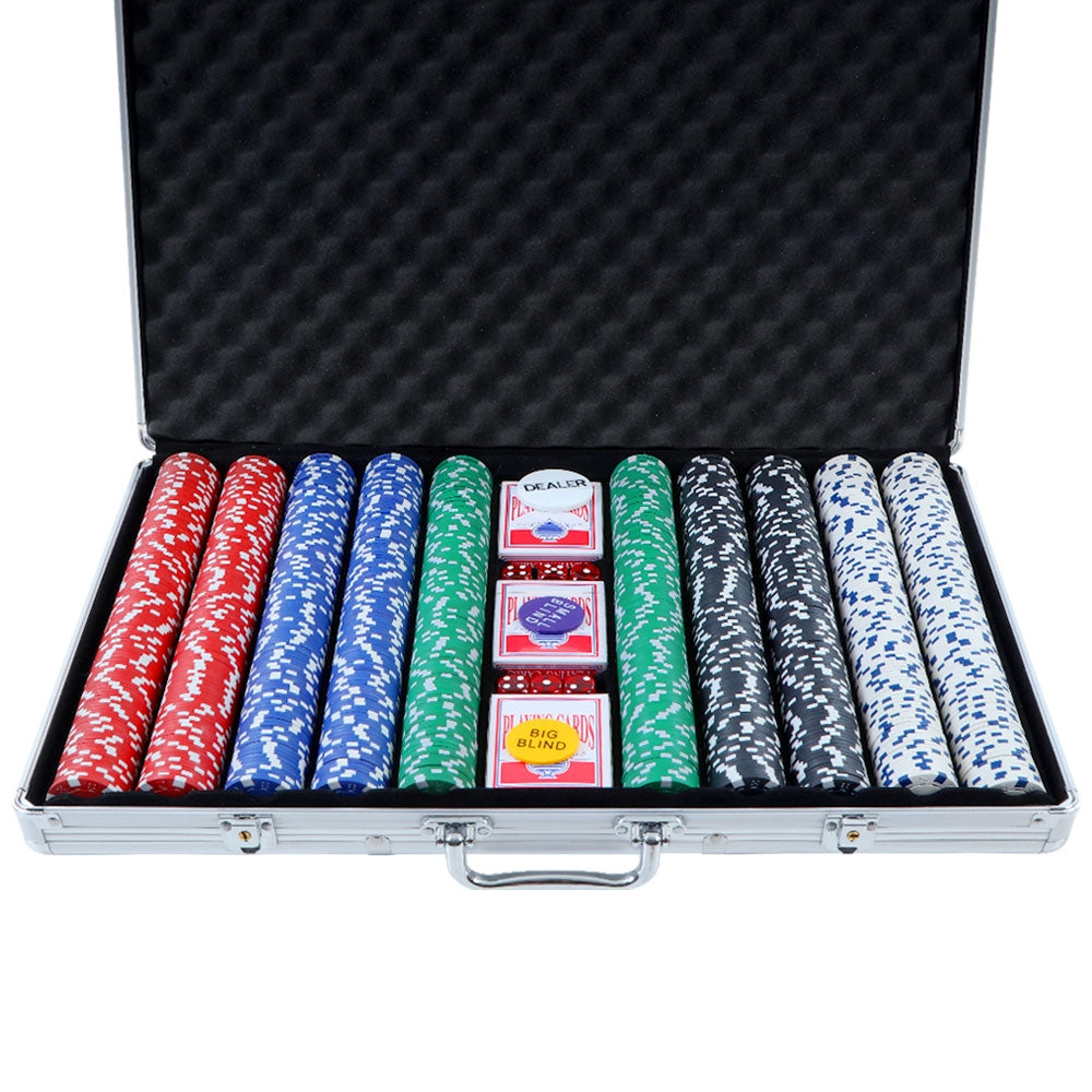 1000 Piece Poker Chips Set with Aluminium Case, Cards and Dice