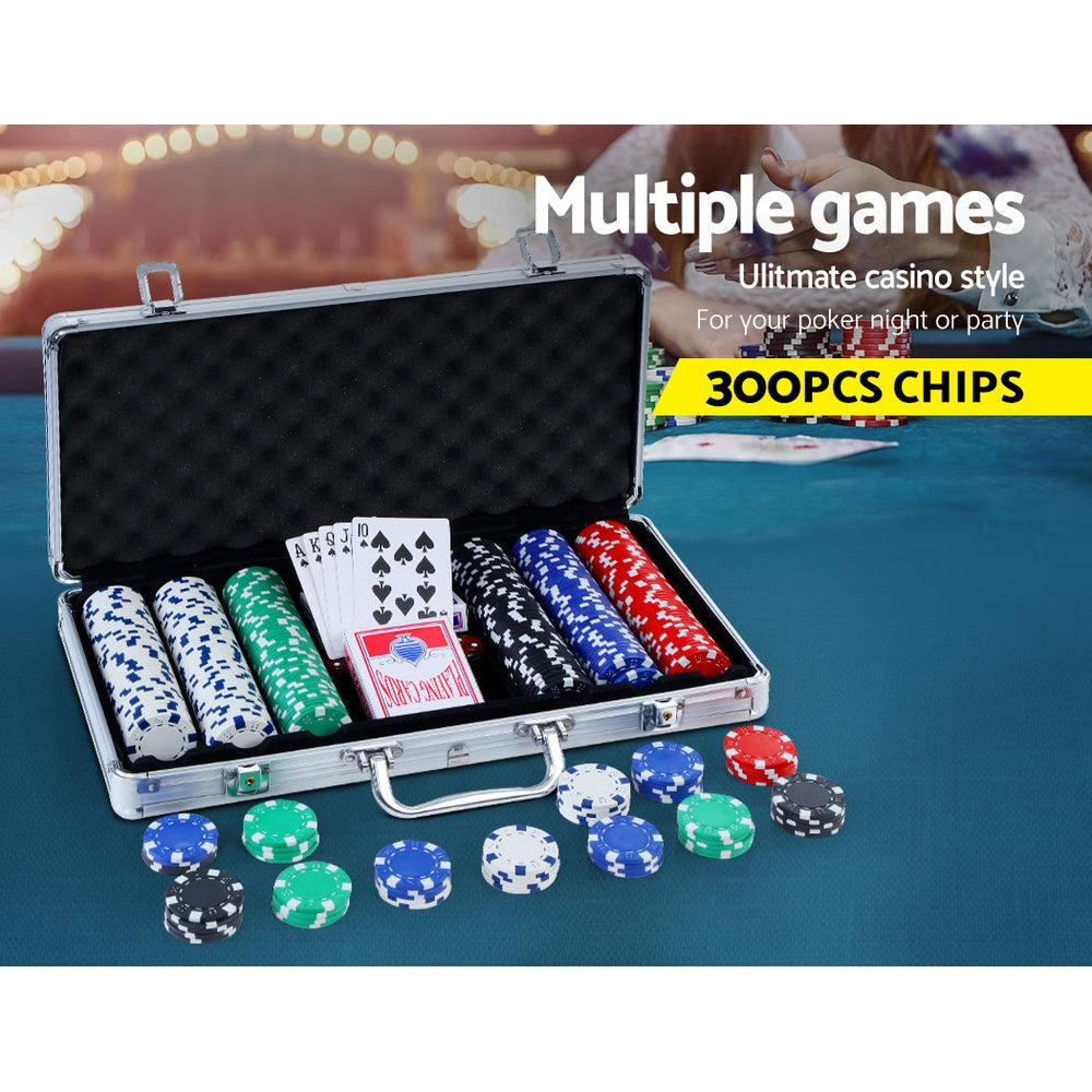 300-Piece Poker Chips Set Casino Texas Hold'em Game Aluminium Case