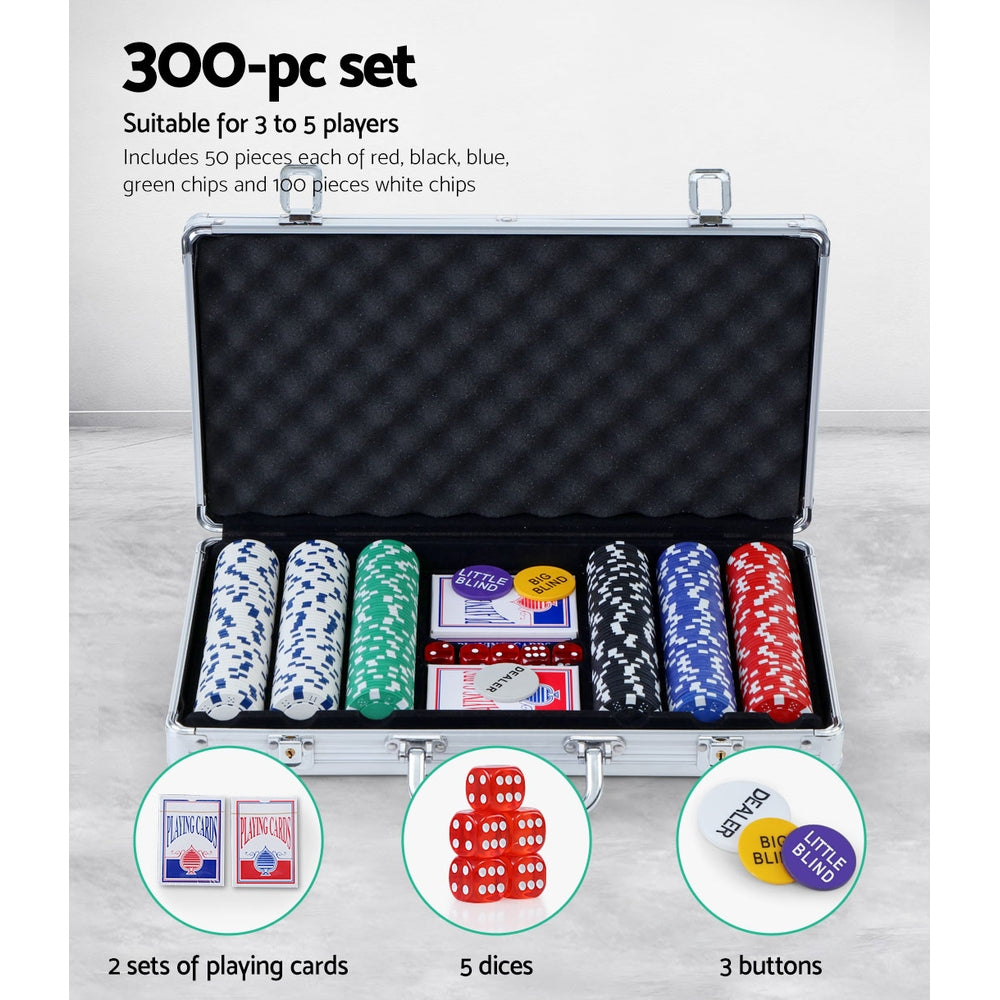 300-Piece Poker Chips Set Casino Texas Hold'em Game Aluminium Case