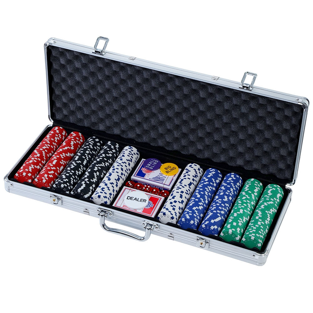 500-Piece Poker Chips Set Casino Texas Hold'em Game Aluminium Case