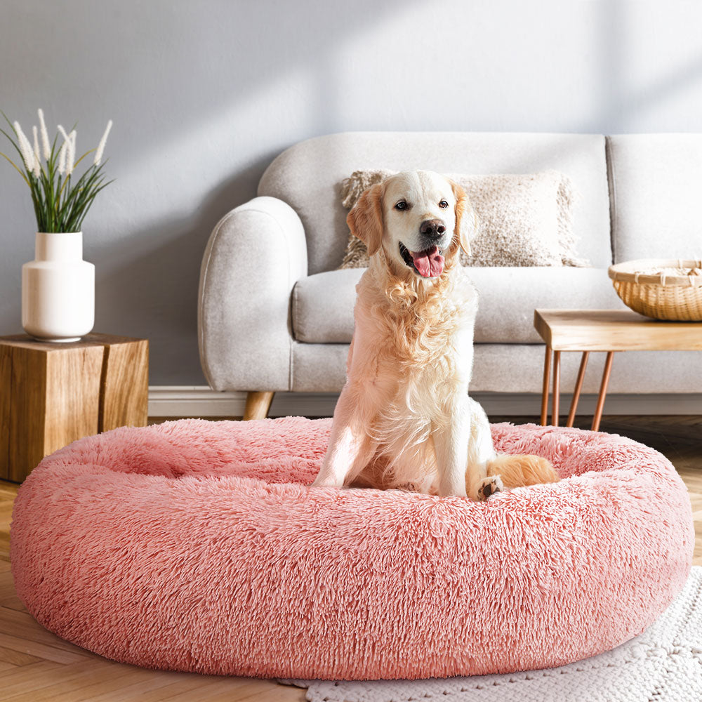 i.Pet Extra Large Calming Pet Bed 110cm Soft Plush Pink