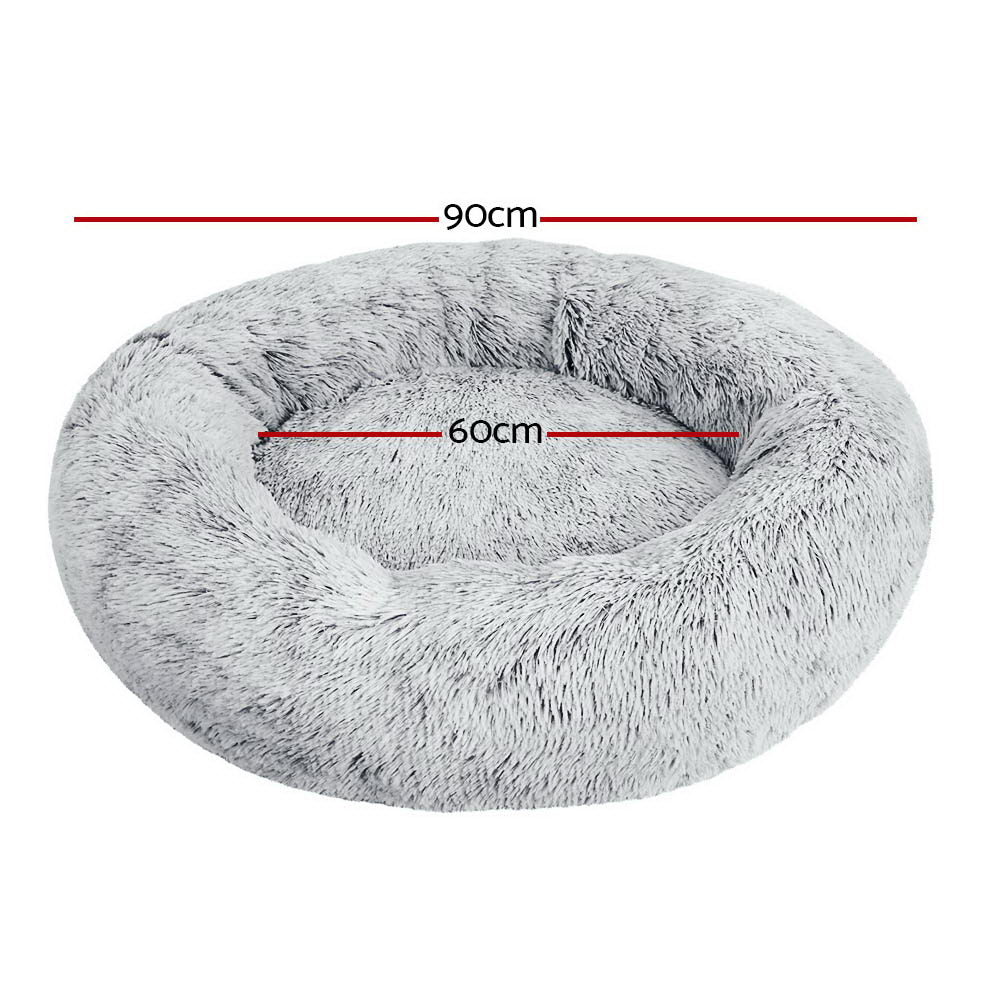 i.Pet Large Calming Pet Bed 90cm Soft Plush Light Charcoal