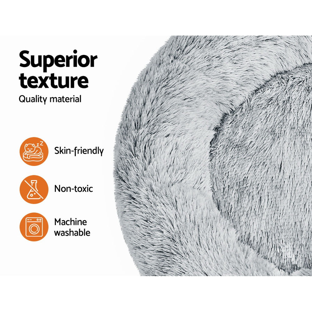 i.Pet Large Calming Pet Bed 90cm Soft Plush Light Charcoal