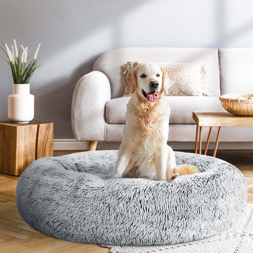 i.Pet Large Calming Pet Bed 90cm Soft Plush Light Charcoal