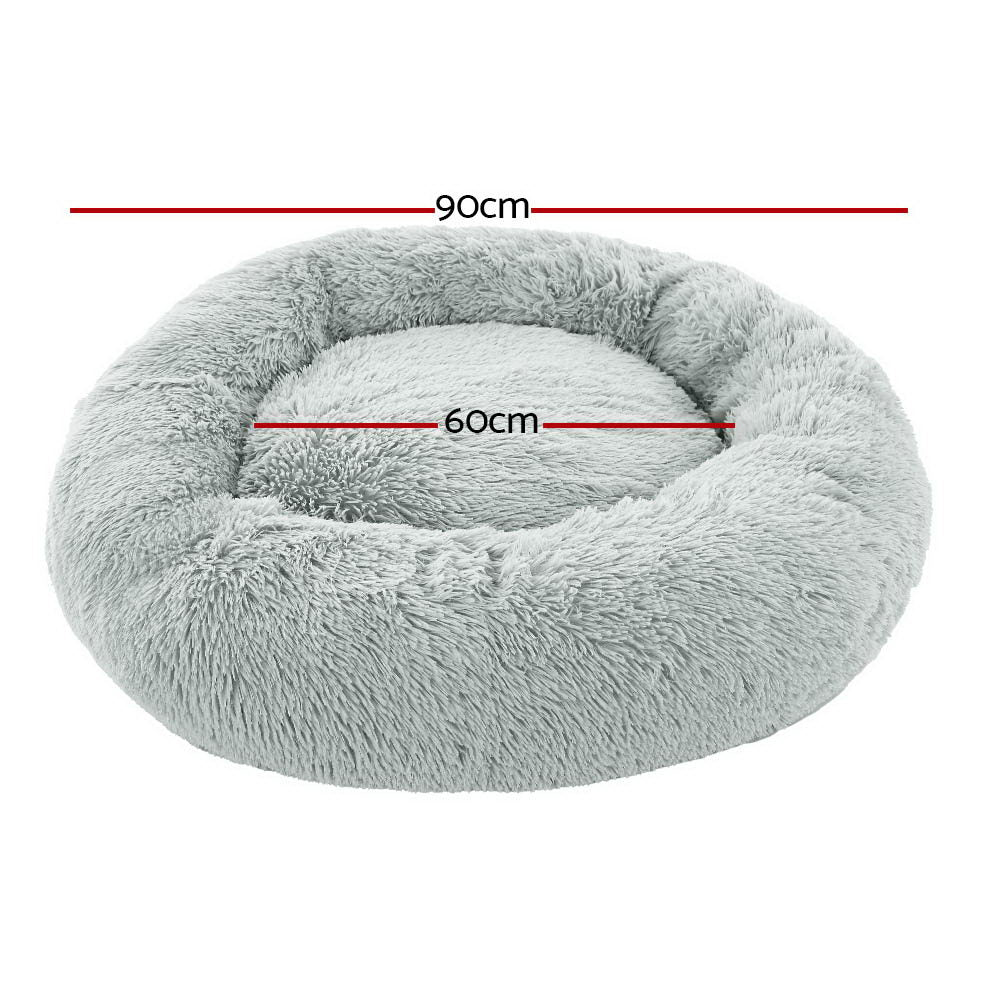 i.Pet Large Calming Pet Bed 90cm Plush Light Grey