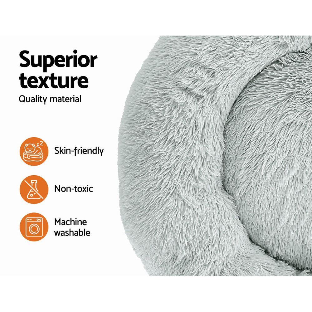 i.Pet Large Calming Pet Bed 90cm Plush Light Grey