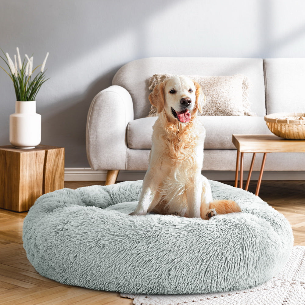 i.Pet Large Calming Pet Bed 90cm Plush Light Grey