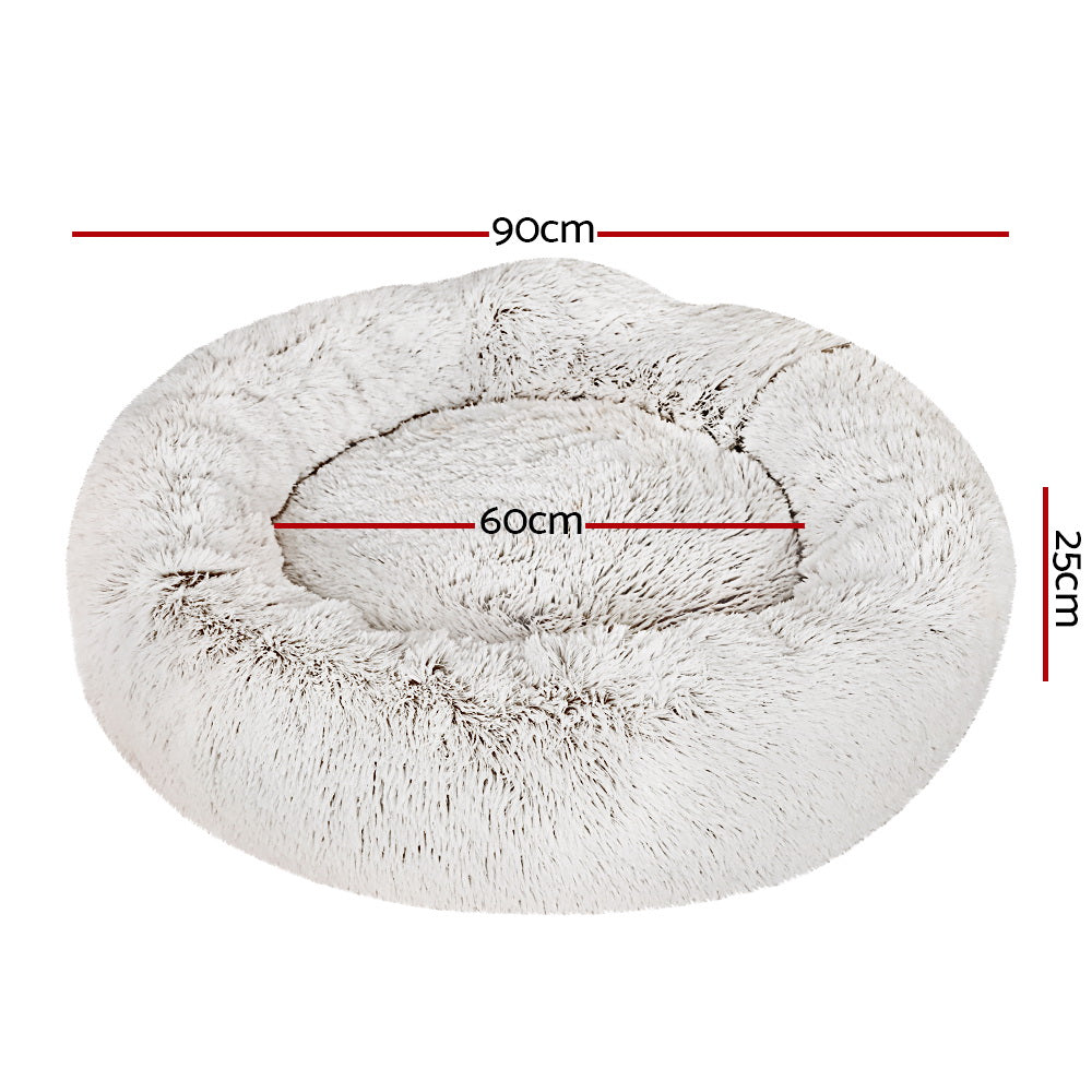 i.Pet Large Calming Pet Bed Plush White Brown