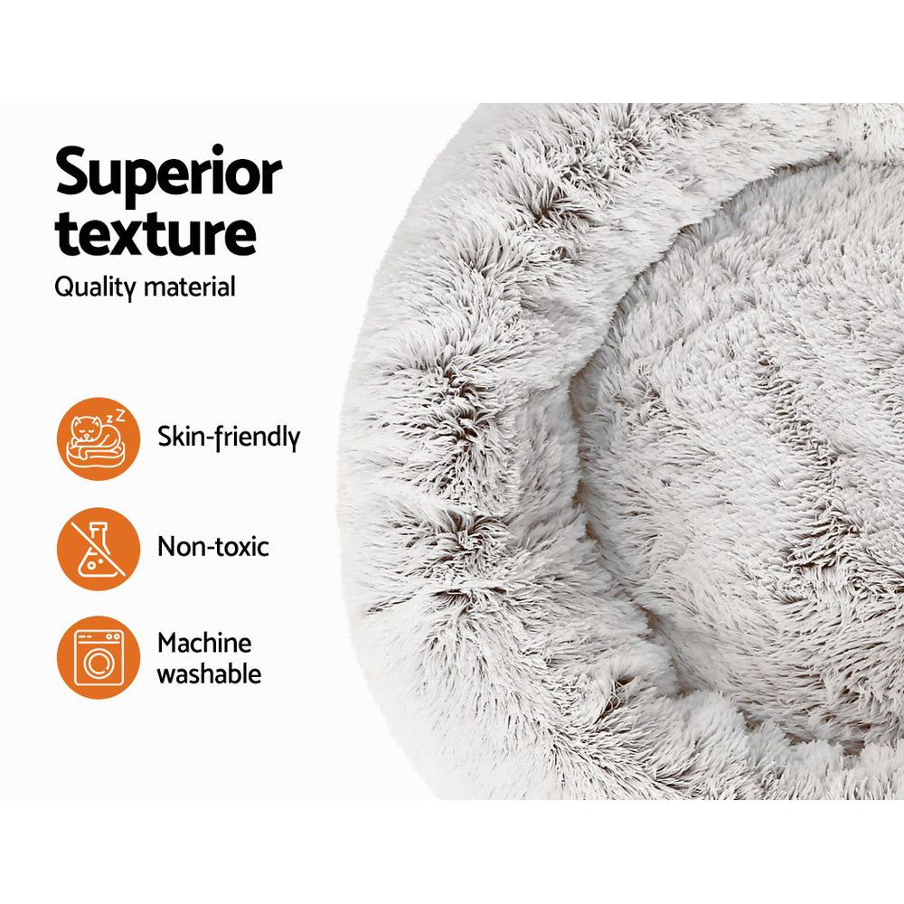 i.Pet Large Calming Pet Bed Plush White Brown