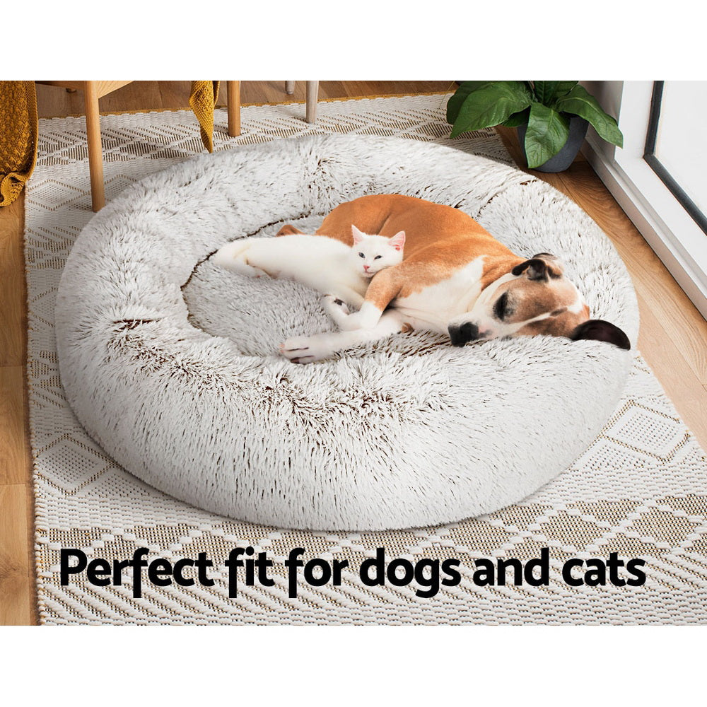 i.Pet Large Calming Pet Bed Plush White Brown