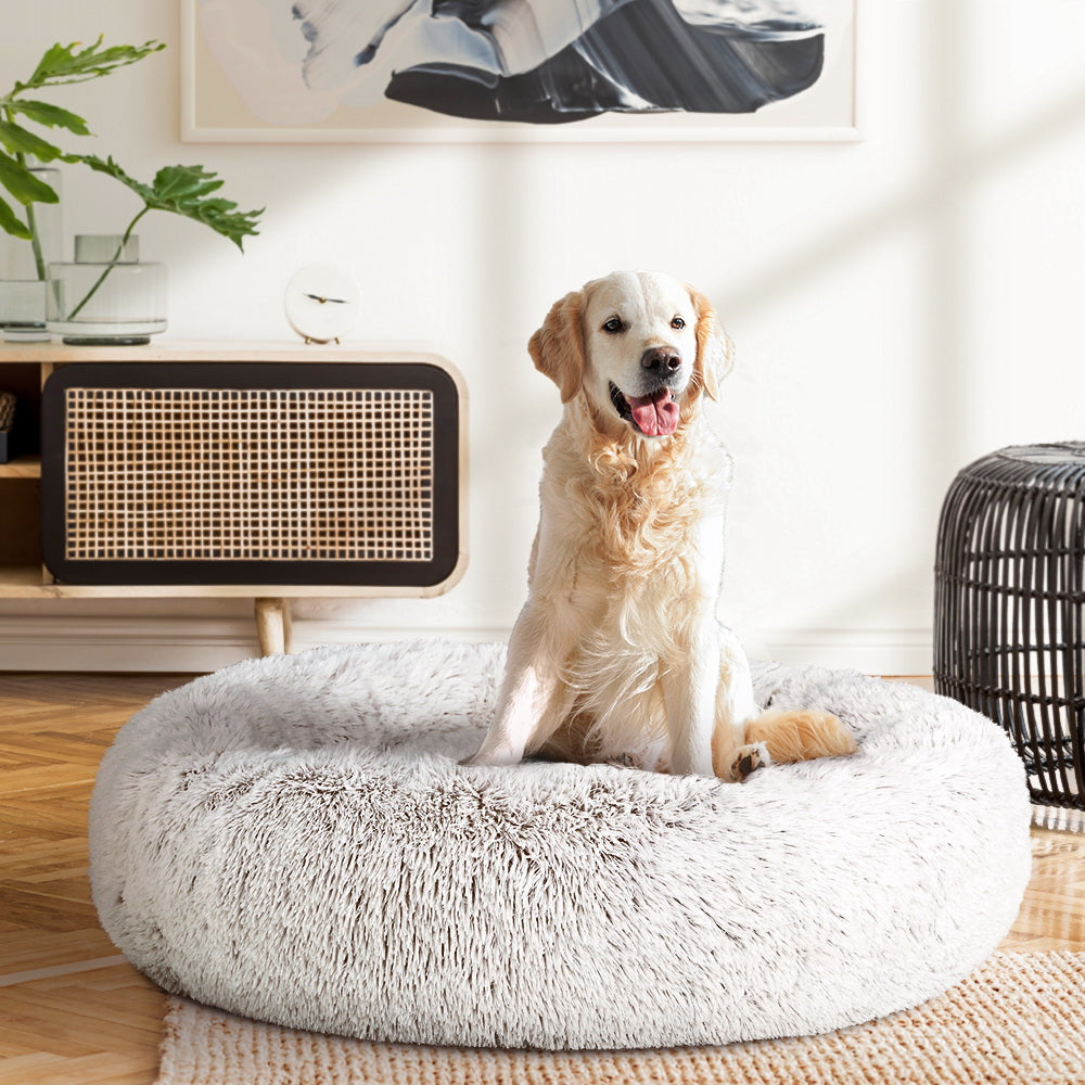 i.Pet Large Calming Pet Bed Plush White Brown