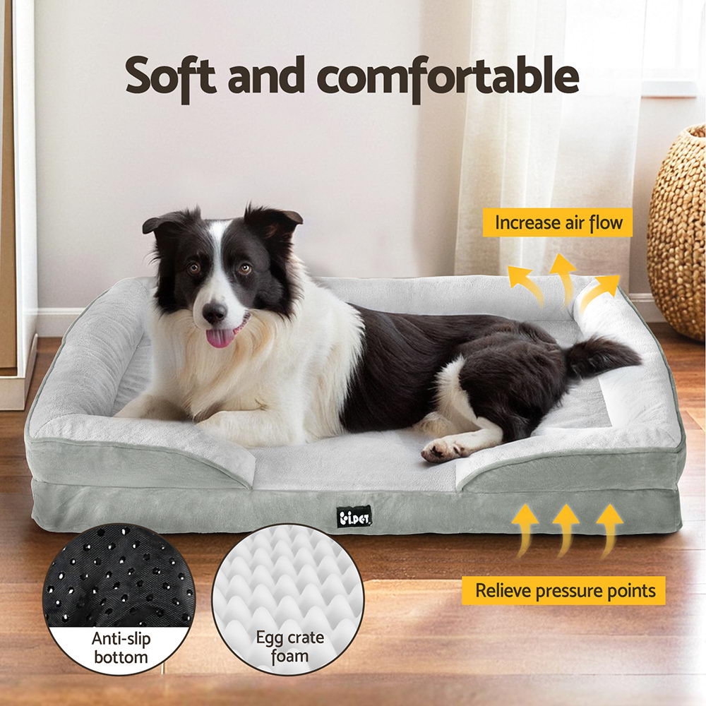 i.Pet Large Dog Calming Sofa Bed Egg Crate Foam Grey