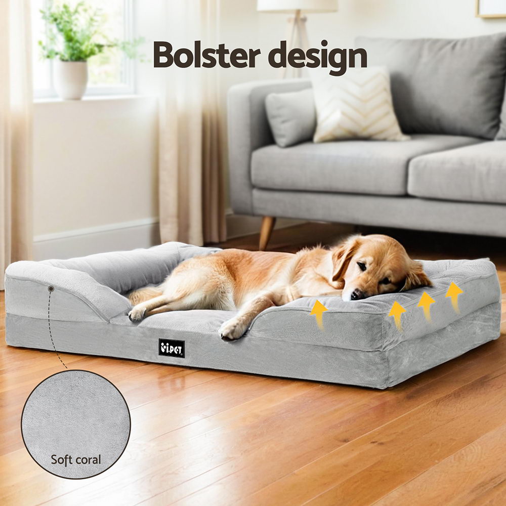 i.Pet Large Dog Calming Sofa Bed Egg Crate Foam Grey