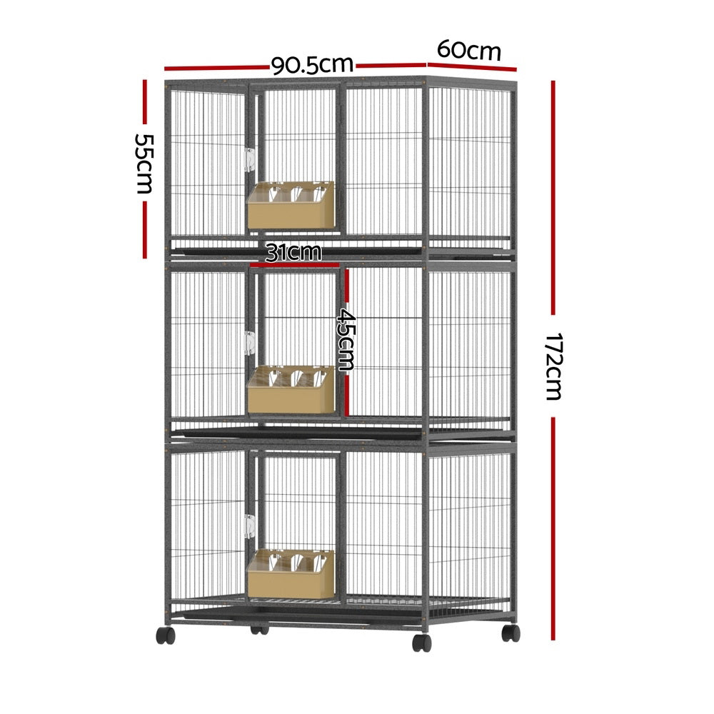i.Pet Large Bird Cage Aviary Black for Budgies & Parrots with Stand Wheels
