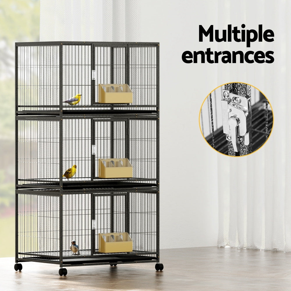 i.Pet Large Bird Cage Aviary Black for Budgies & Parrots with Stand Wheels
