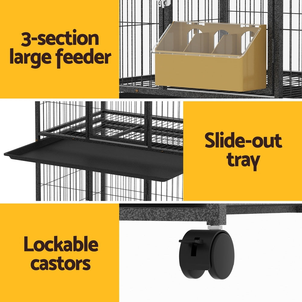i.Pet Large Bird Cage Aviary Black for Budgies & Parrots with Stand Wheels