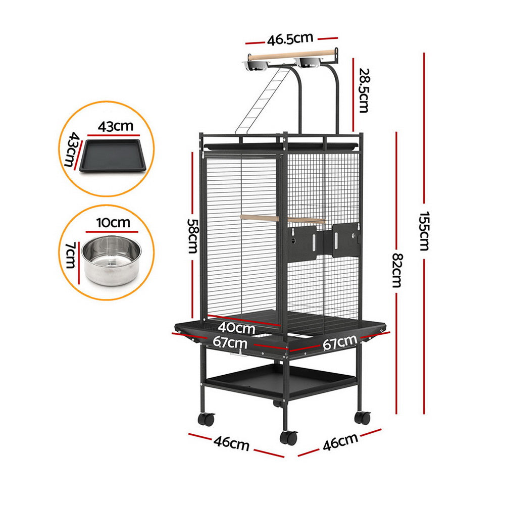 i.Pet 155cm Parrot Aviary Bird Cage Black Wheels