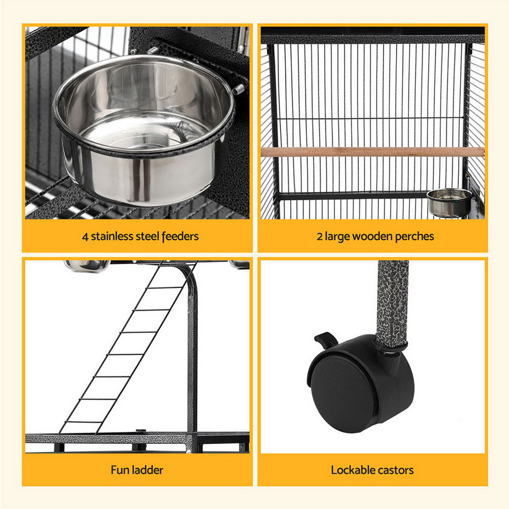 i.Pet 155cm Parrot Aviary Bird Cage Black Wheels