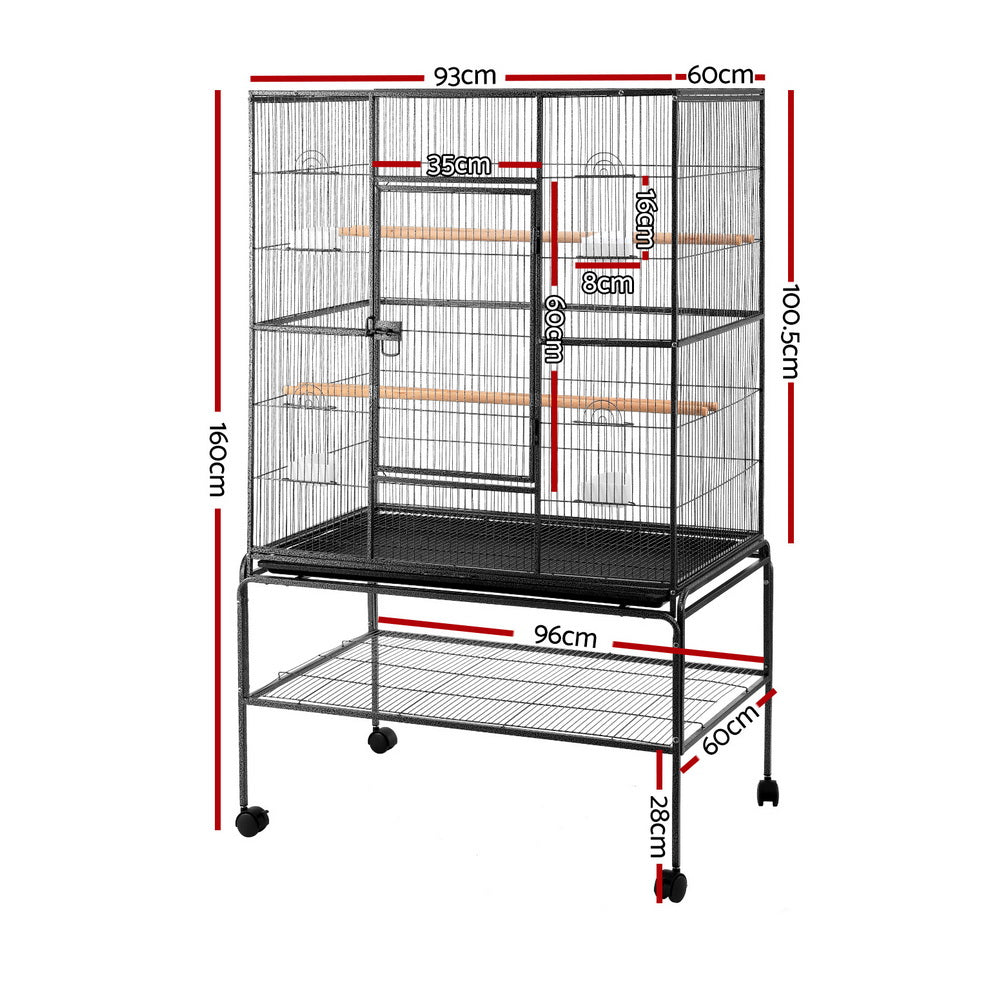i.Pet Large Parrot Aviary 160cm Black Castor Wheels