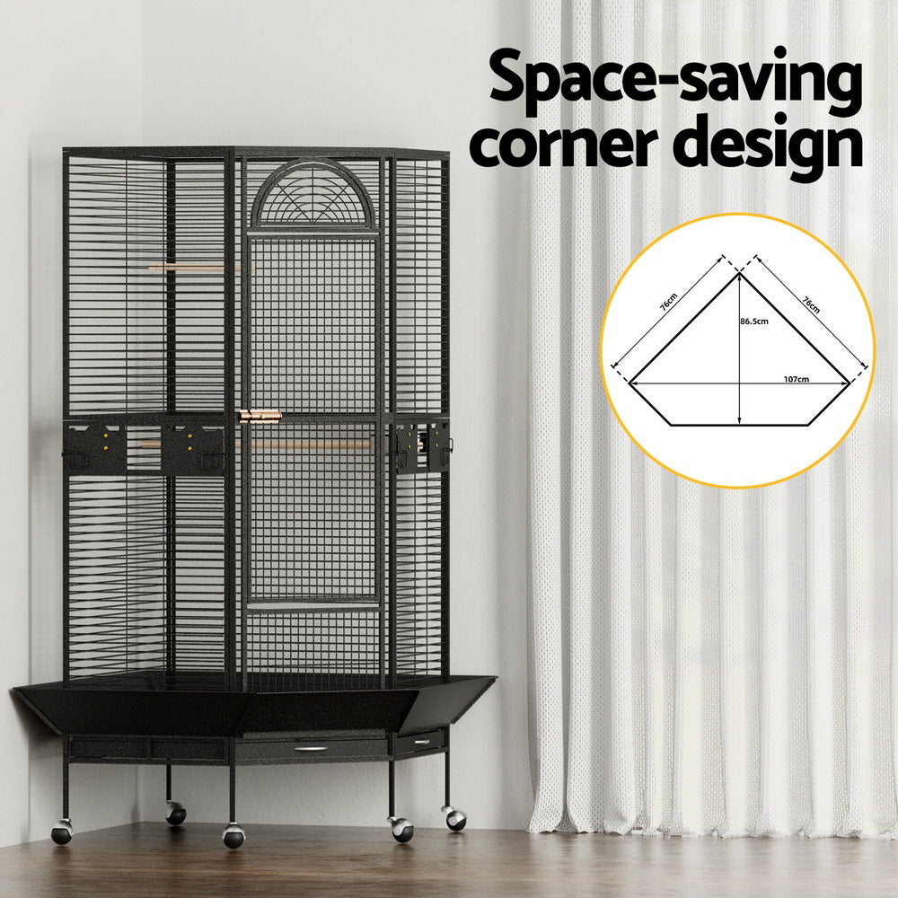 i.Pet Jumbo Aviary Bird Cage Corner Design Black