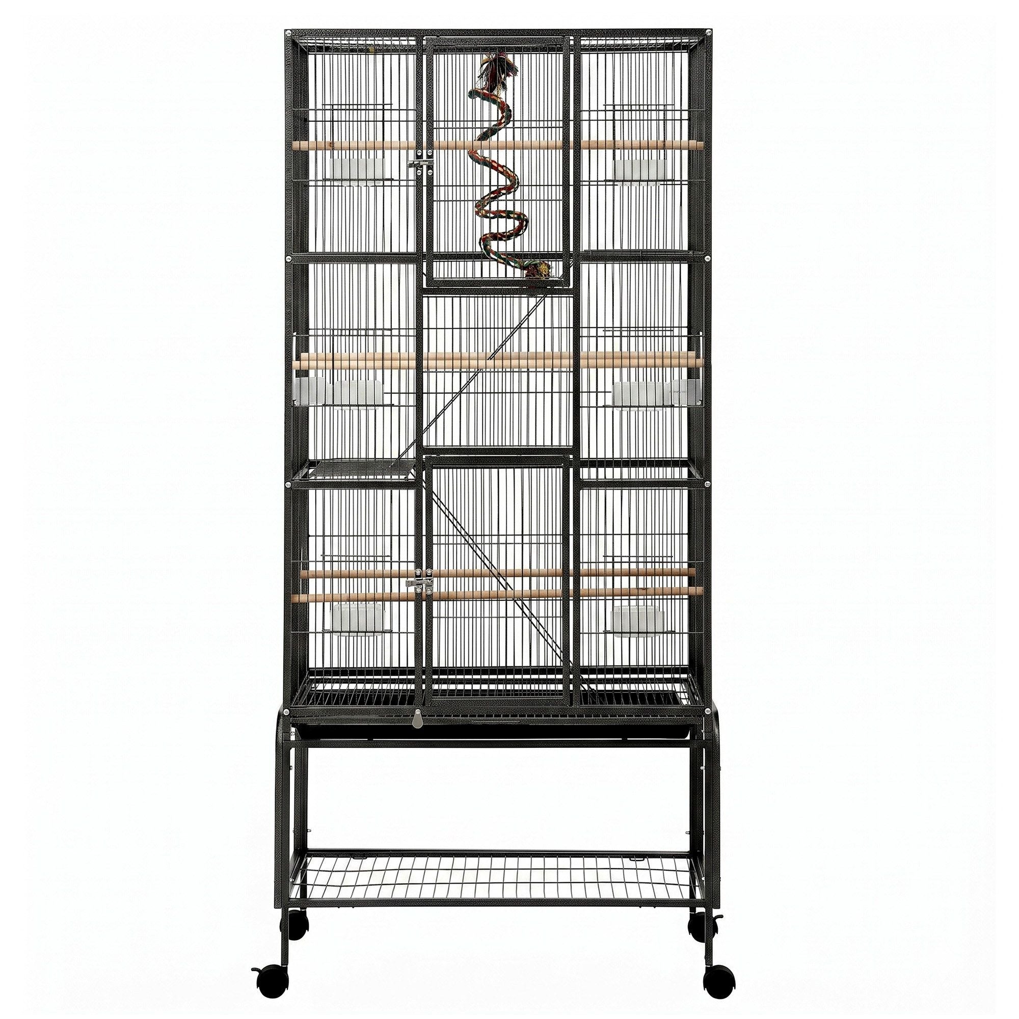 i.Pet 176cm 3-Tier Large Bird Cage Aviary with Ladder Parrot Budgie Wheels Black