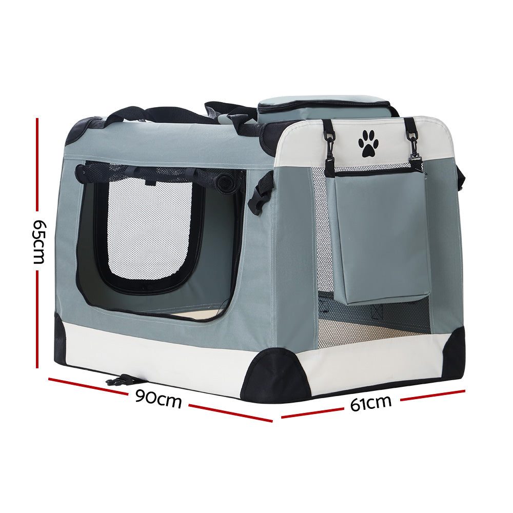 i.Pet 2XL Pet Carrier Soft Crate Foldable Light Grey
