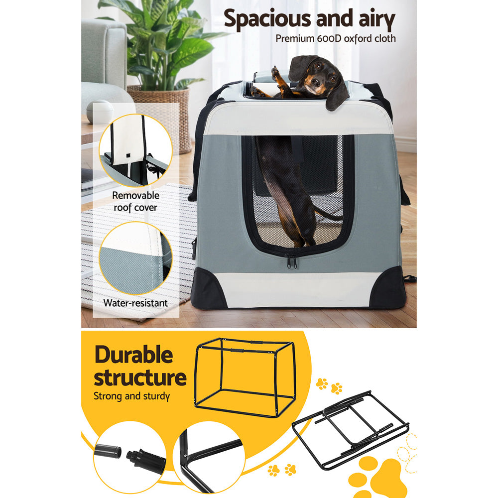 i.Pet 2XL Pet Carrier Soft Crate Foldable Light Grey
