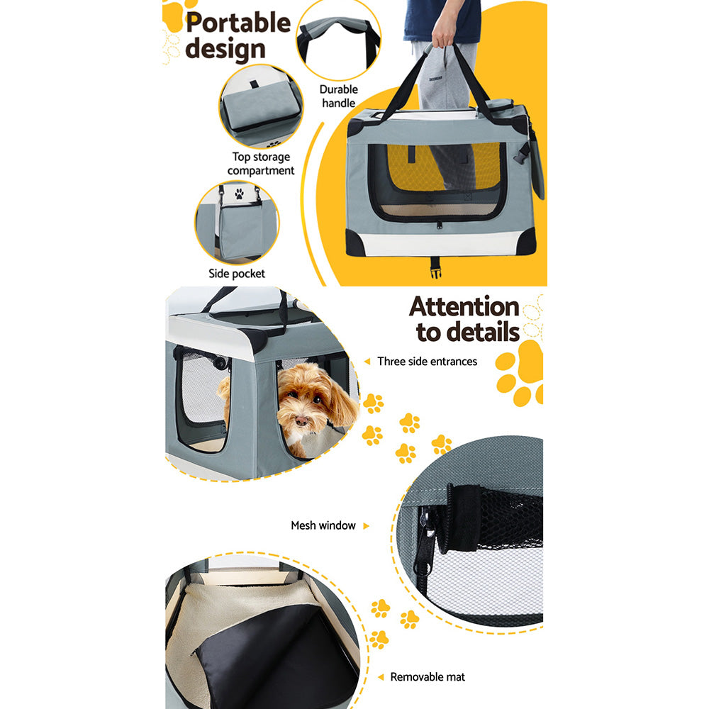 i.Pet 2XL Pet Carrier Soft Crate Foldable Light Grey