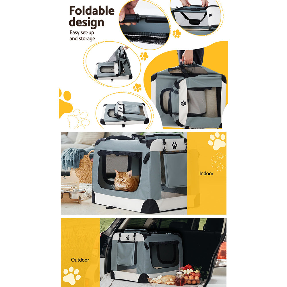 i.Pet 2XL Pet Carrier Soft Crate Foldable Light Grey