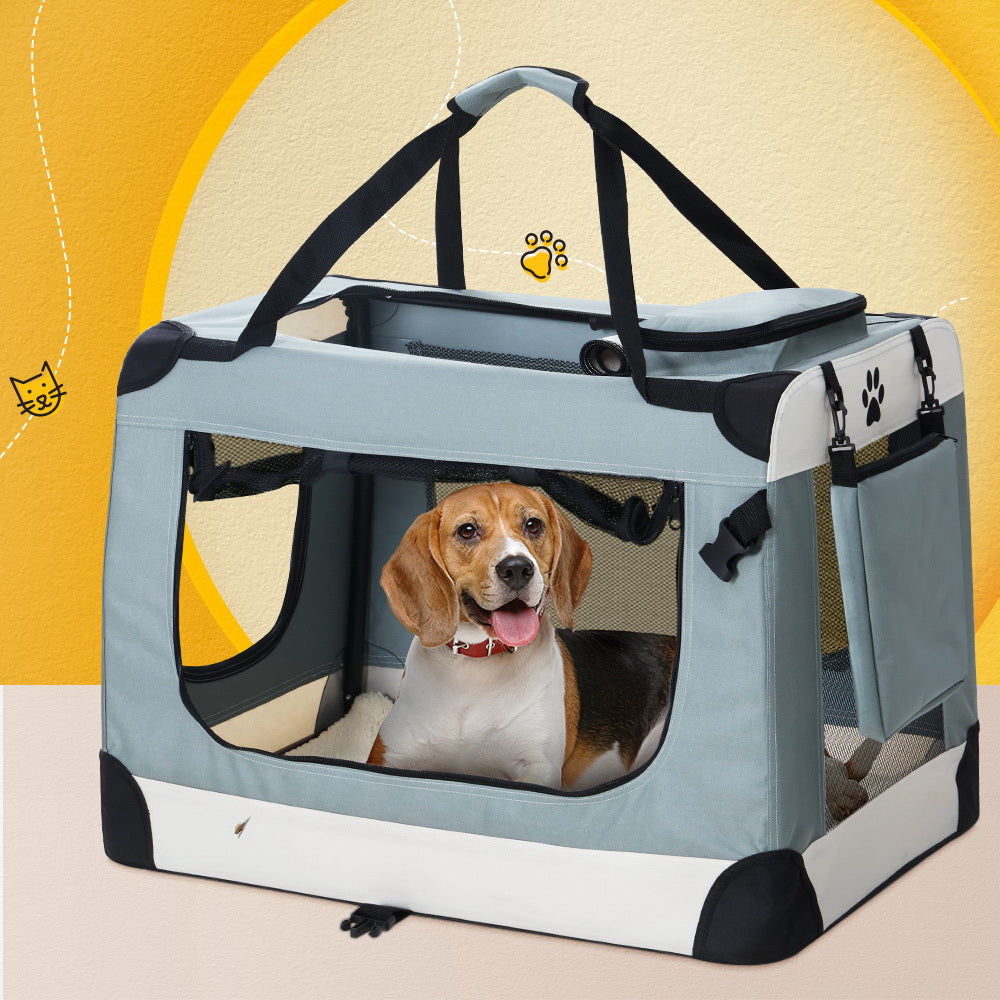 i.Pet 2XL Pet Carrier Soft Crate Foldable Light Grey