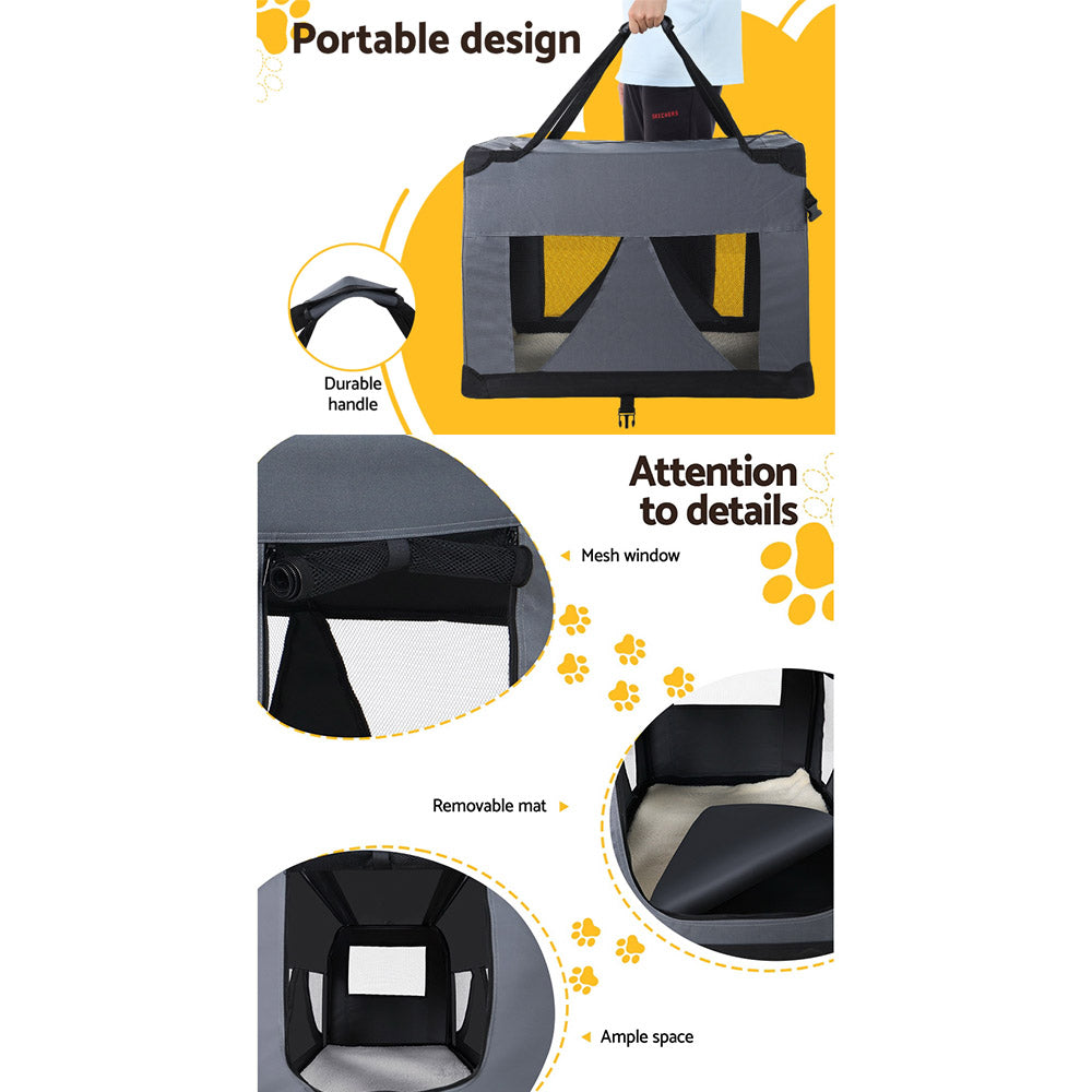 i.Pet 4XL Pet Carrier Soft Crate Foldable Travel Grey