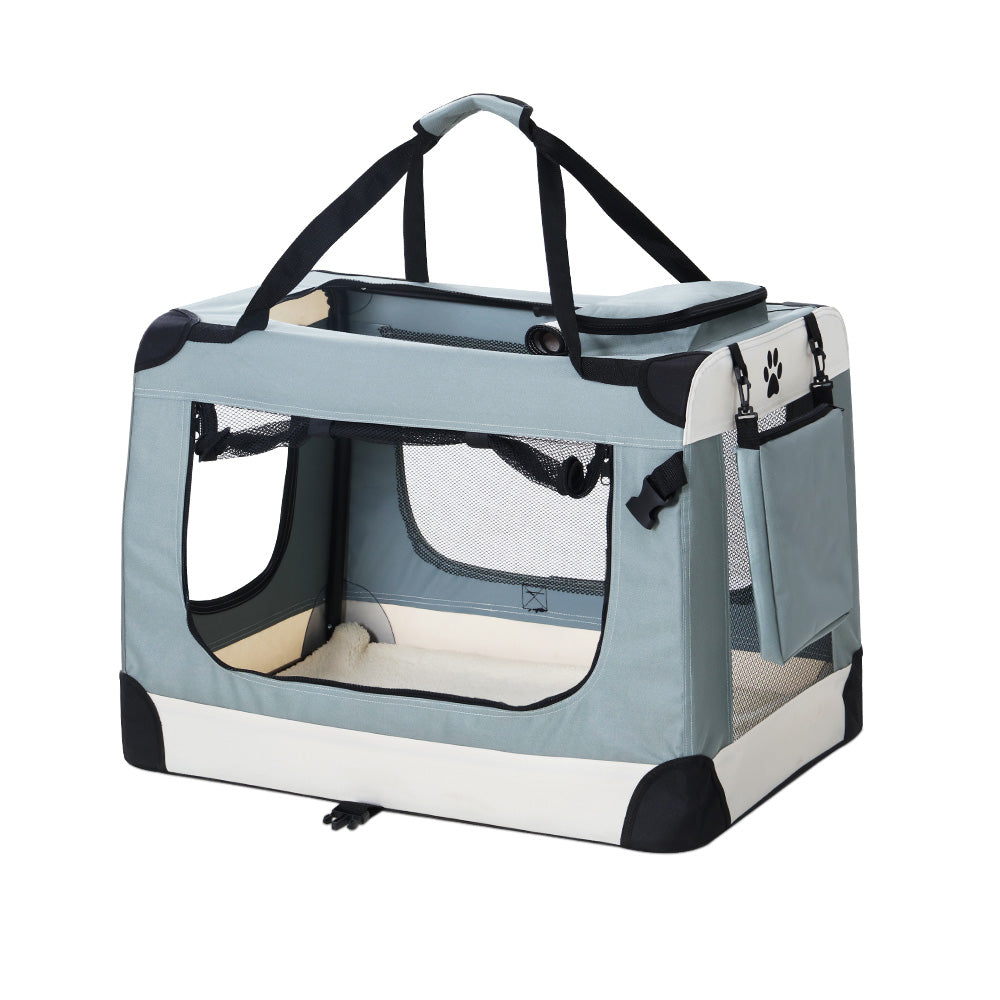 i.Pet Large Pet Carrier Soft Crate Foldable Travel Light Grey