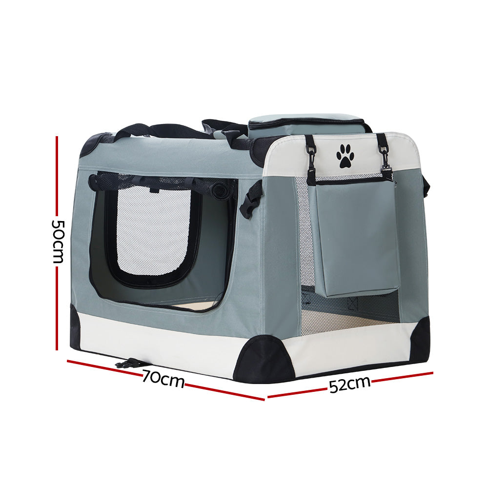 i.Pet Large Pet Carrier Soft Crate Foldable Travel Light Grey