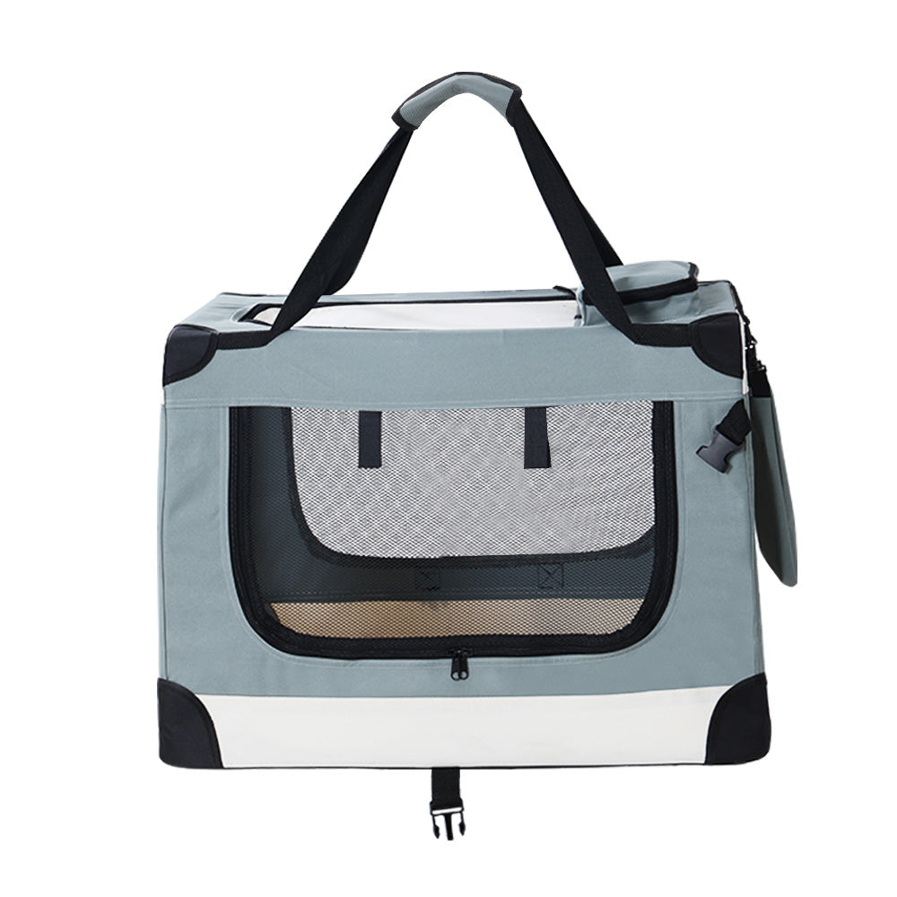 i.Pet Large Pet Carrier Soft Crate Foldable Travel Light Grey