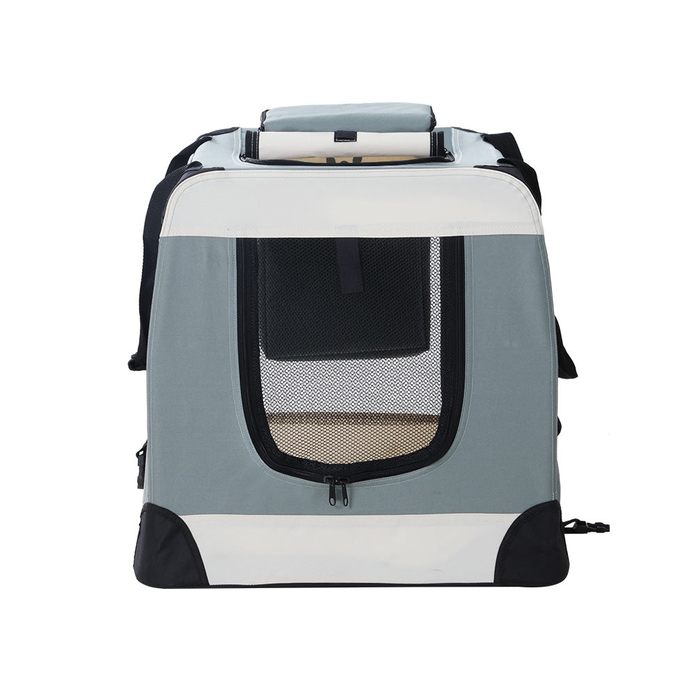 i.Pet Large Pet Carrier Soft Crate Foldable Travel Light Grey