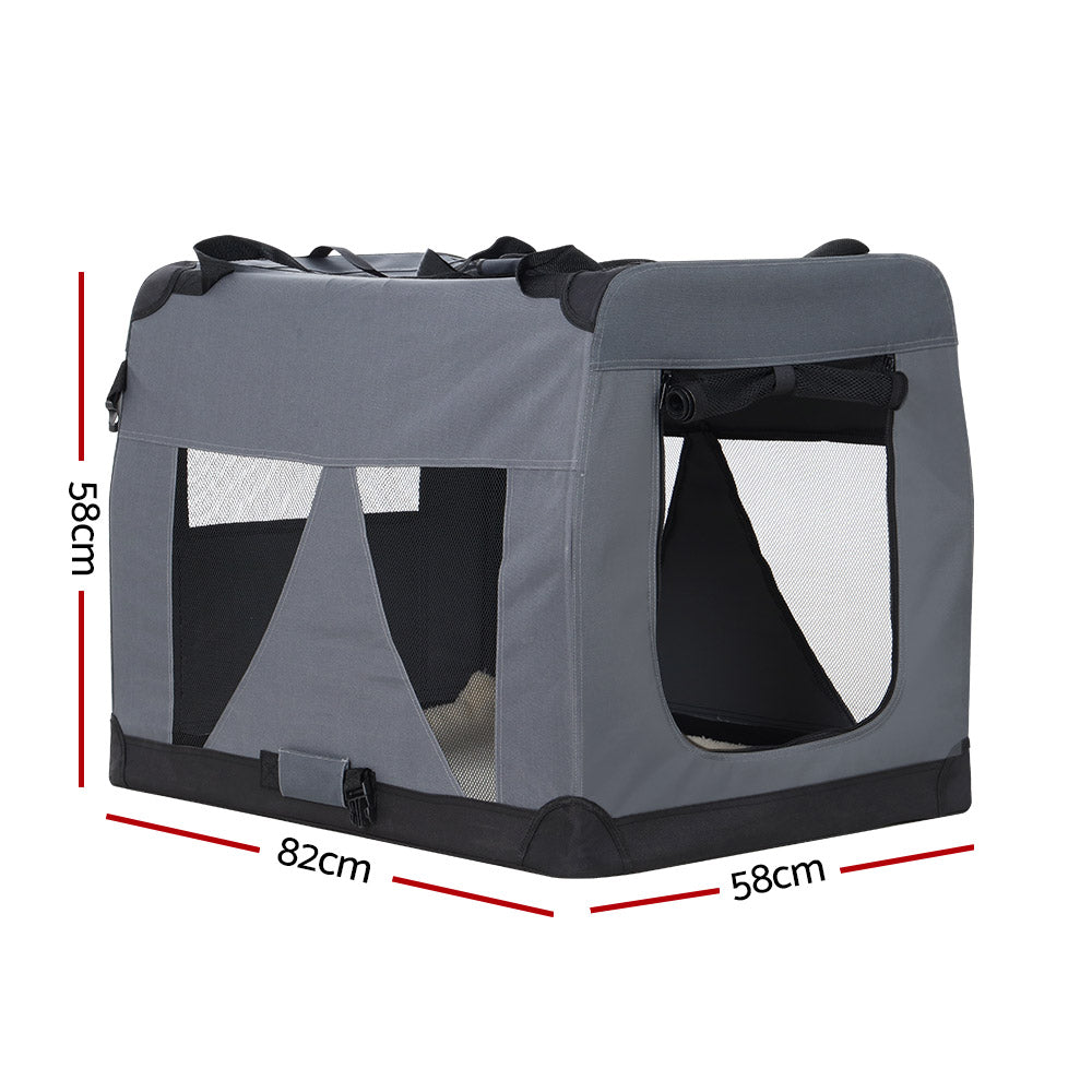 i.Pet XL Pet Carrier Soft Crate Foldable Travel Grey