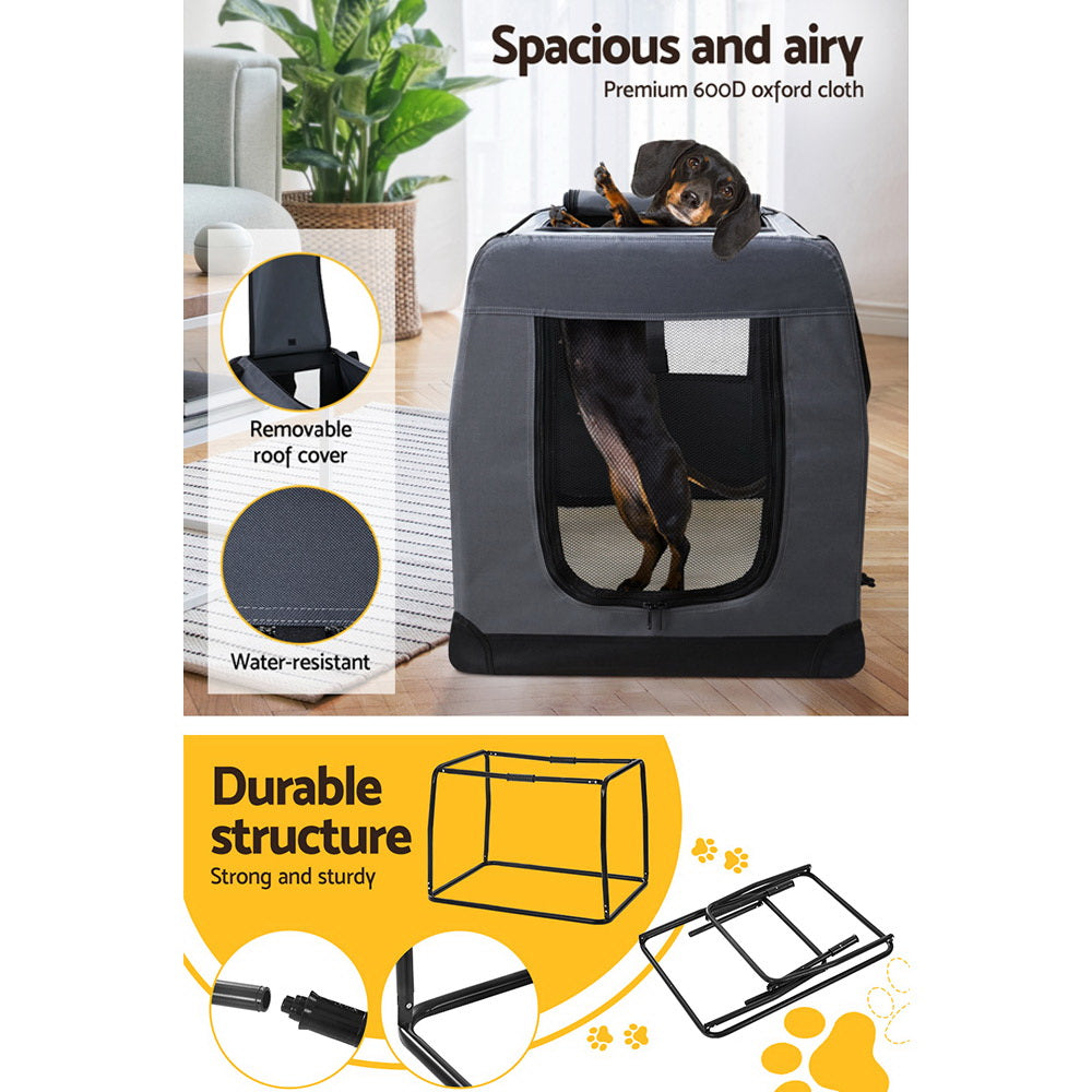 i.Pet XL Pet Carrier Soft Crate Foldable Travel Grey