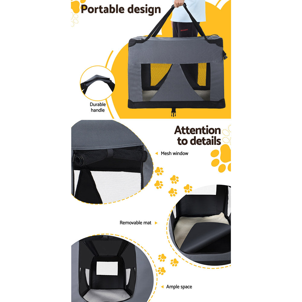 i.Pet XL Pet Carrier Soft Crate Foldable Travel Grey
