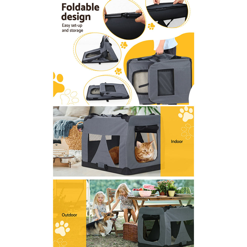 i.Pet XL Pet Carrier Soft Crate Foldable Travel Grey