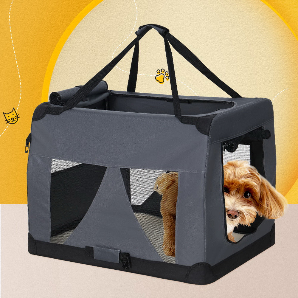 i.Pet XL Pet Carrier Soft Crate Foldable Travel Grey